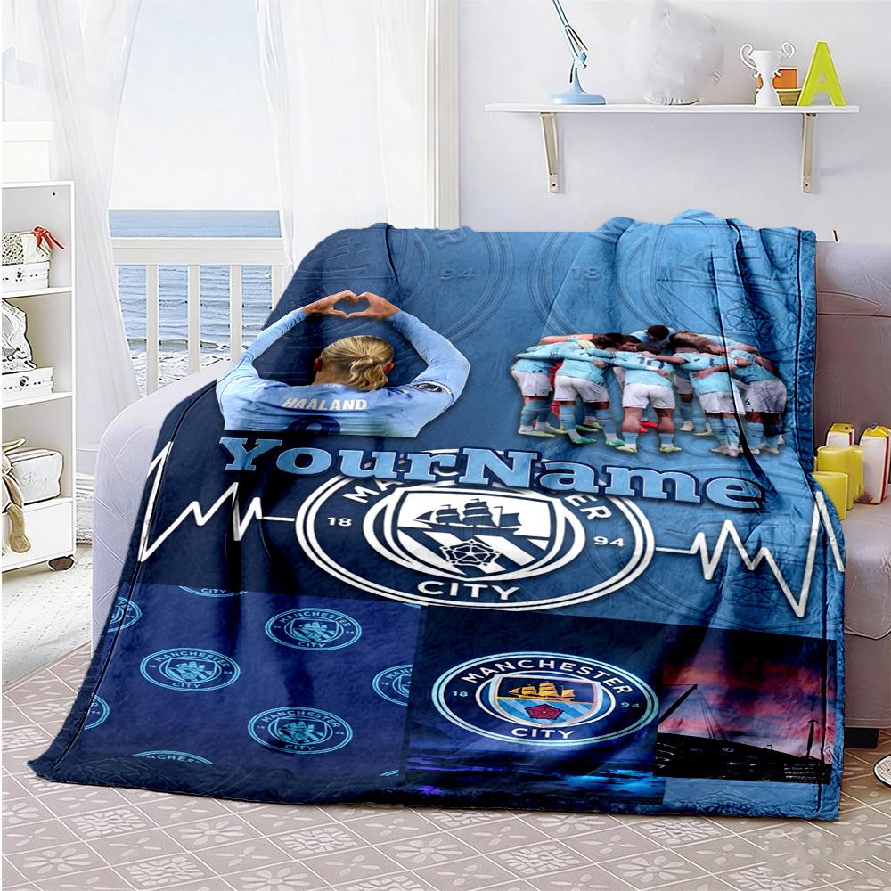 Manchester City Customize Text Blanket Multi-purpose Personalized Blanket Soft & Cozy Perfect for Nap Livingroom Living Room Office Chair