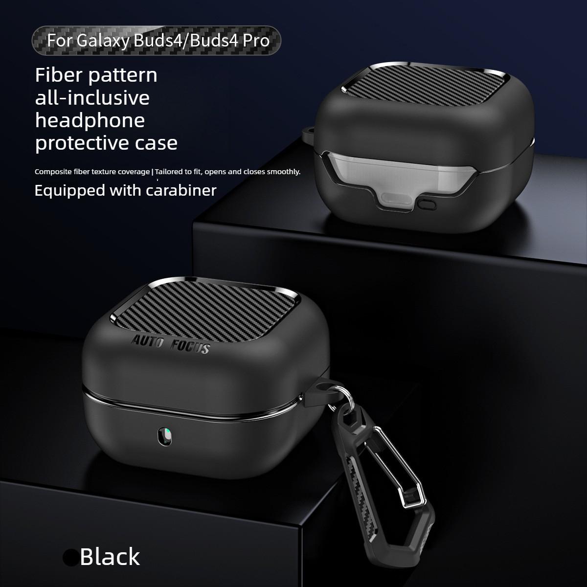 

New for Samsung Galaxy Buds 4/4 Pro 2026 Case Fiber-textured Soft Rubber TPU Protective Case with Keychain Ring Shockproof Cover чёрный