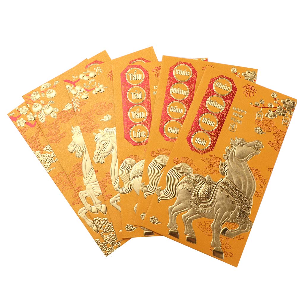 6pcs 2026 Horse Year Vietnamese Red Envelopes Traditional Chinese Style Lucky Money Envelopes Blessing Cartoon Red Packets