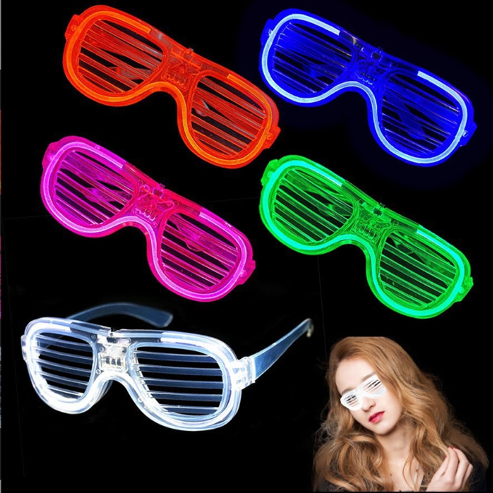 

LIKENNY Party LED Glasses 5 Pieces 5 Colors Glow in the Dark Costume Accessories Plastic Unisex for Adults Kids Birthdays Weddings Halloween Christmas