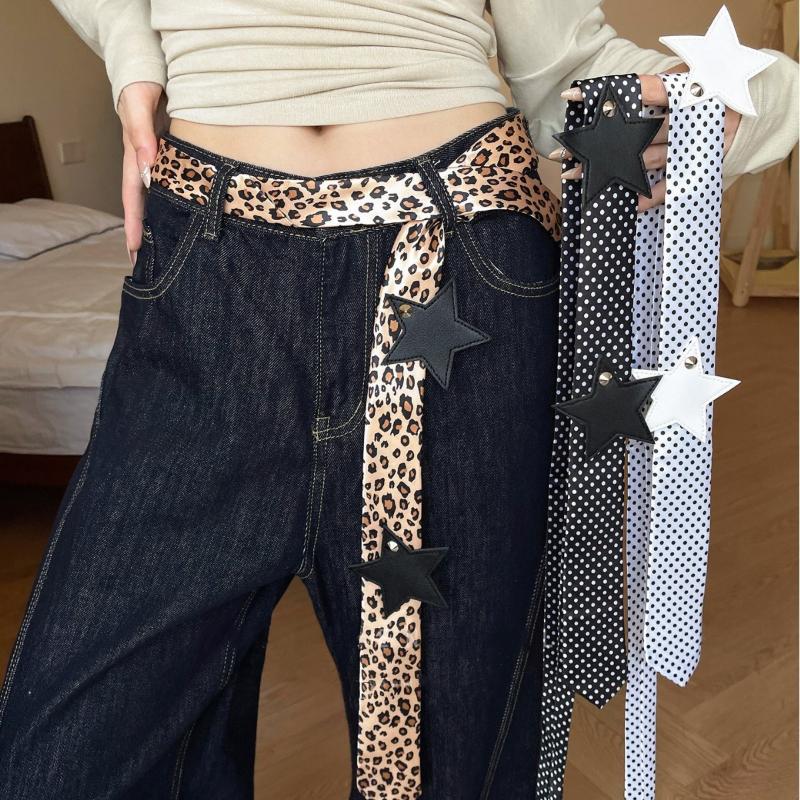 Fashion Dot Jacquard Scarf Belt Trendy Edgy High-End Long Waist Accessory With Retro Star Decoration