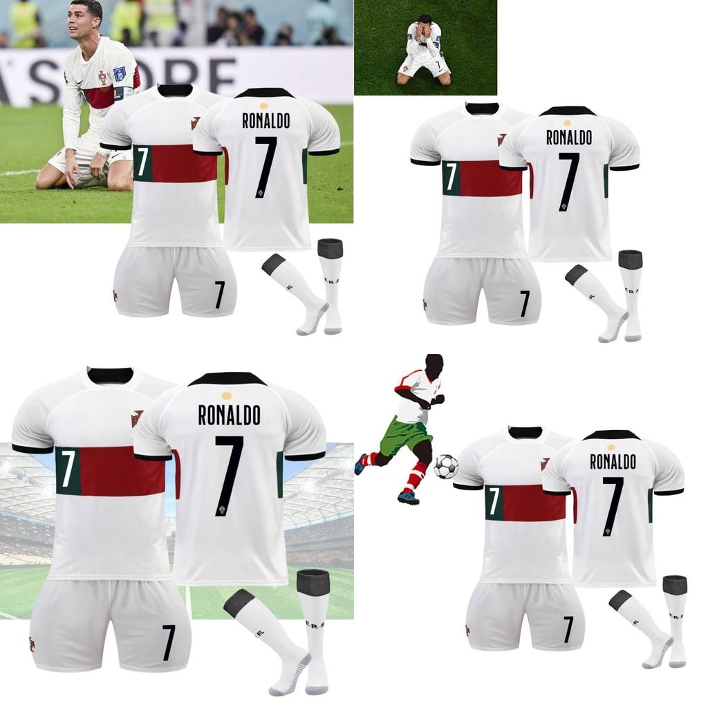 Premium White 7 C.ronaldo Football Kit Set With Original Socks 2022 World Cup Edition