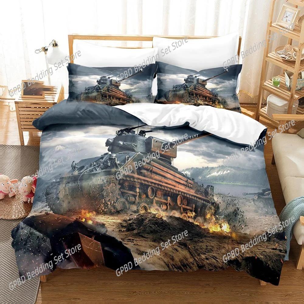 

3D Print World of Tanks Beding Set For Bedrom Soft Modern Bedspreads Comefortable Children Kids Soft Duvet Cover Comfortable Quilt Cover And Pilowcase 135*200cm Eu-Single