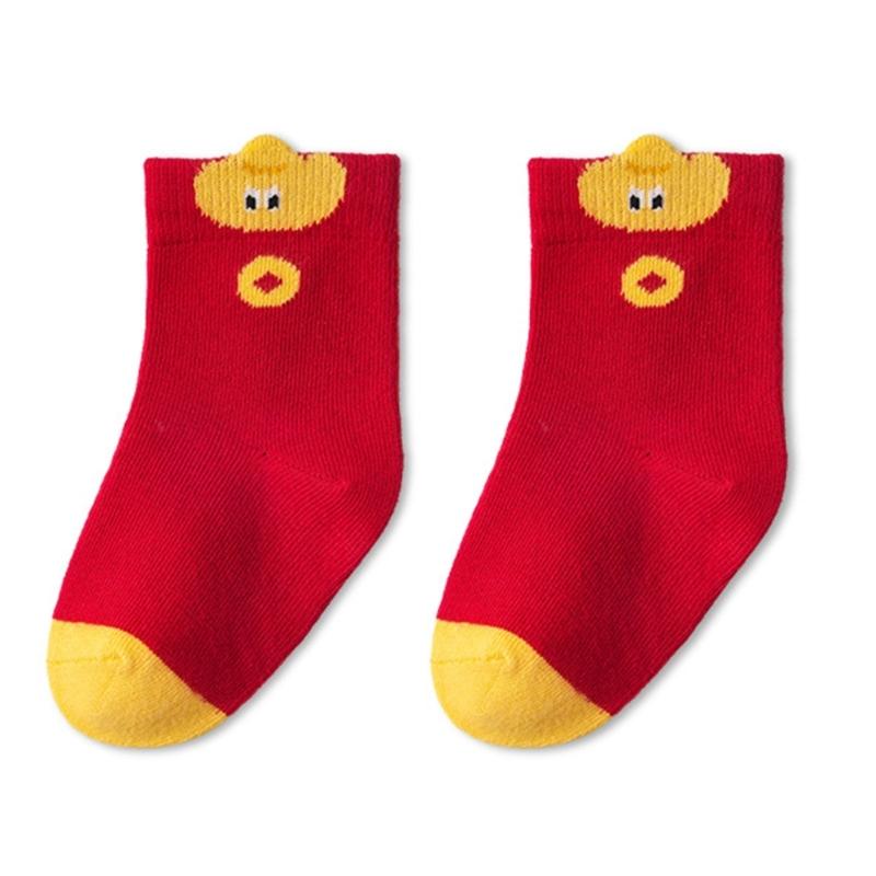 5 Pairs Breathable Infant Socks Fun Cartoon Prints Moisture Wicking New Year'S Socks For Daily Activities