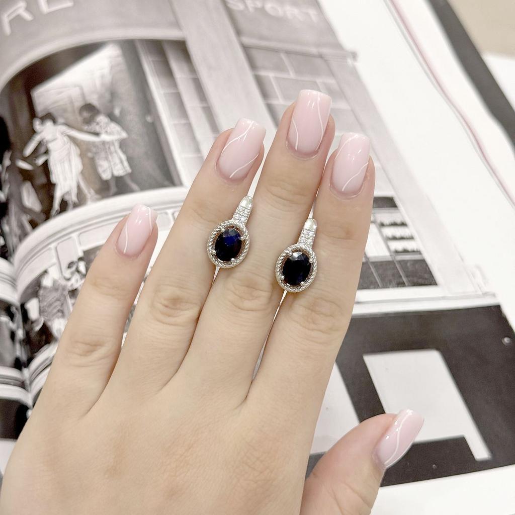 Silver Earrings with Natural Sapphire 4.927ct, Cubic Zirconia (2162780)