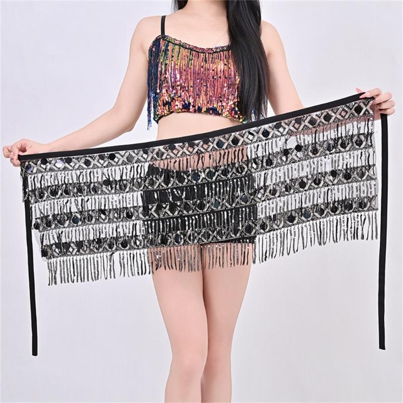 Belly Dance Hip Scarf With Detachable Fringe Skirt Adjustable Waist Chain For Performances And Practice