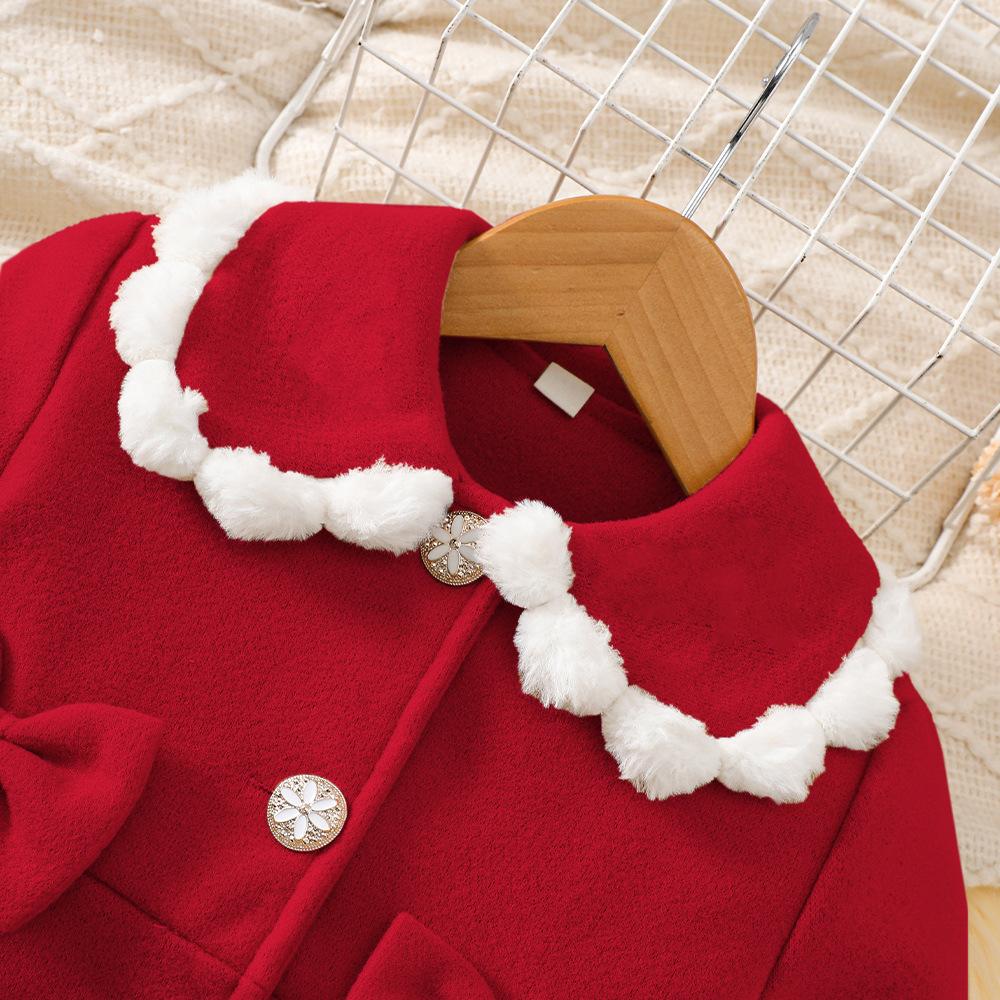 Kinderbekleidung Neu Herbst Winter Mädchen Spitze Schleife Einreihige Jacke