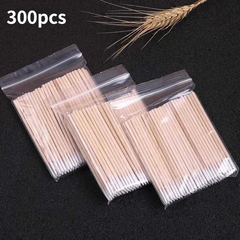 60/100/200/300Pcs Nails Wood Swab Clean Sticks Bud Tip Wooden Cotton Head Manicure Detail Corrector Nail Polish Remover Art Tool