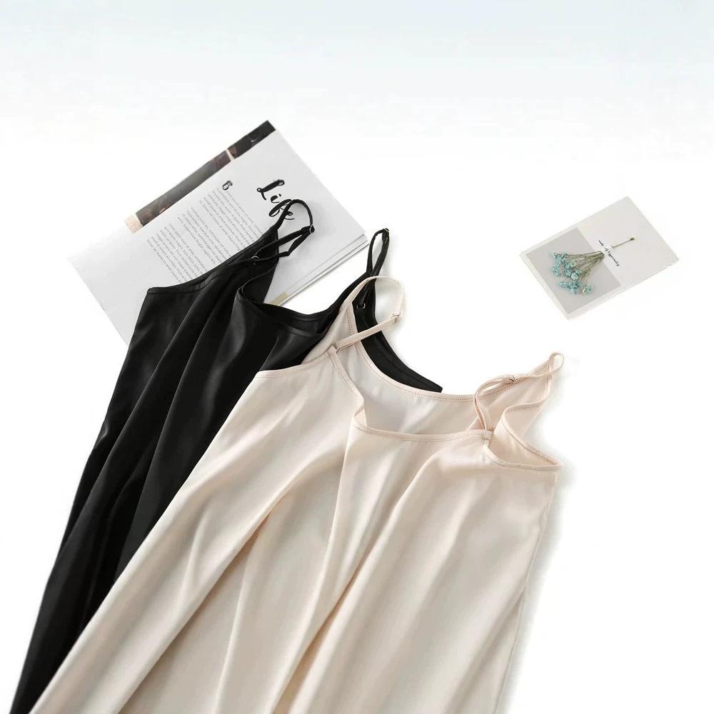 French imitation silk small suspender vest women's summer outer wear round neck inner bottoming shirt satin sleeveless top solid color simple