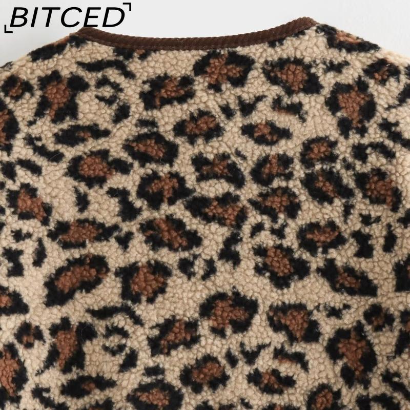 BITCED Women's Autumn Button-Front Fashion Leopard Print Oversized Shearling Coat