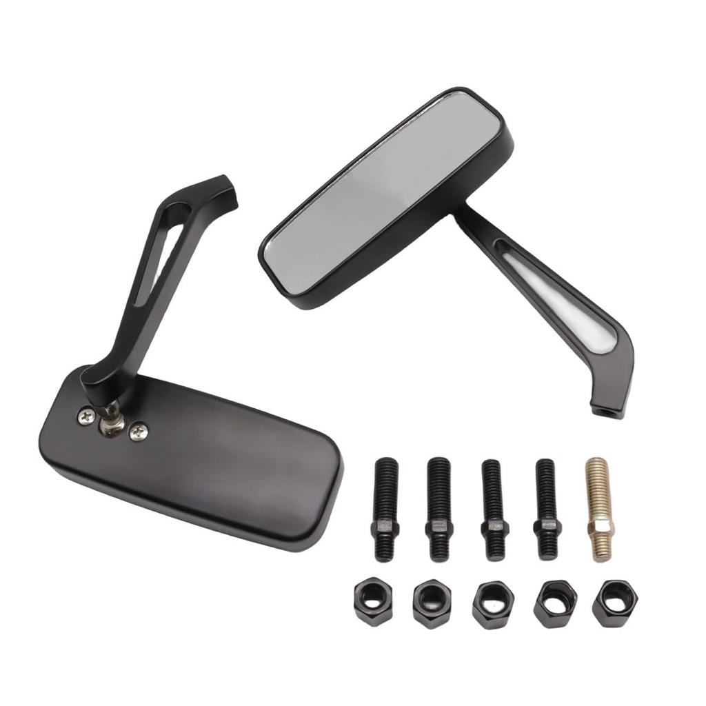 SZYUMO Motorcycle Rearview Universal Wide with Easy White Glass Mirrors, Set, Angle, Black, 8mm/10mm Screws, Installation,