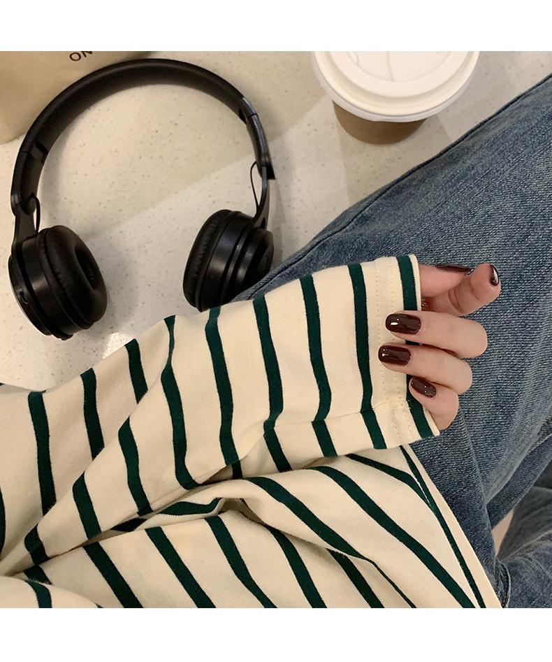 2026 Women's Plus Size Loose Cotton Red Striped Long Sleeve T-shirt for Spring, Autumn, and Summer