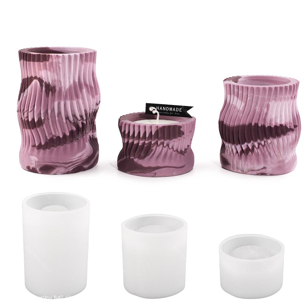 Concrete Stripe Candle Jar Silicone Mold Simplicity Wave Storage Tank Ornament Cement Plaster Flowerpot Resin Molds Home Decor