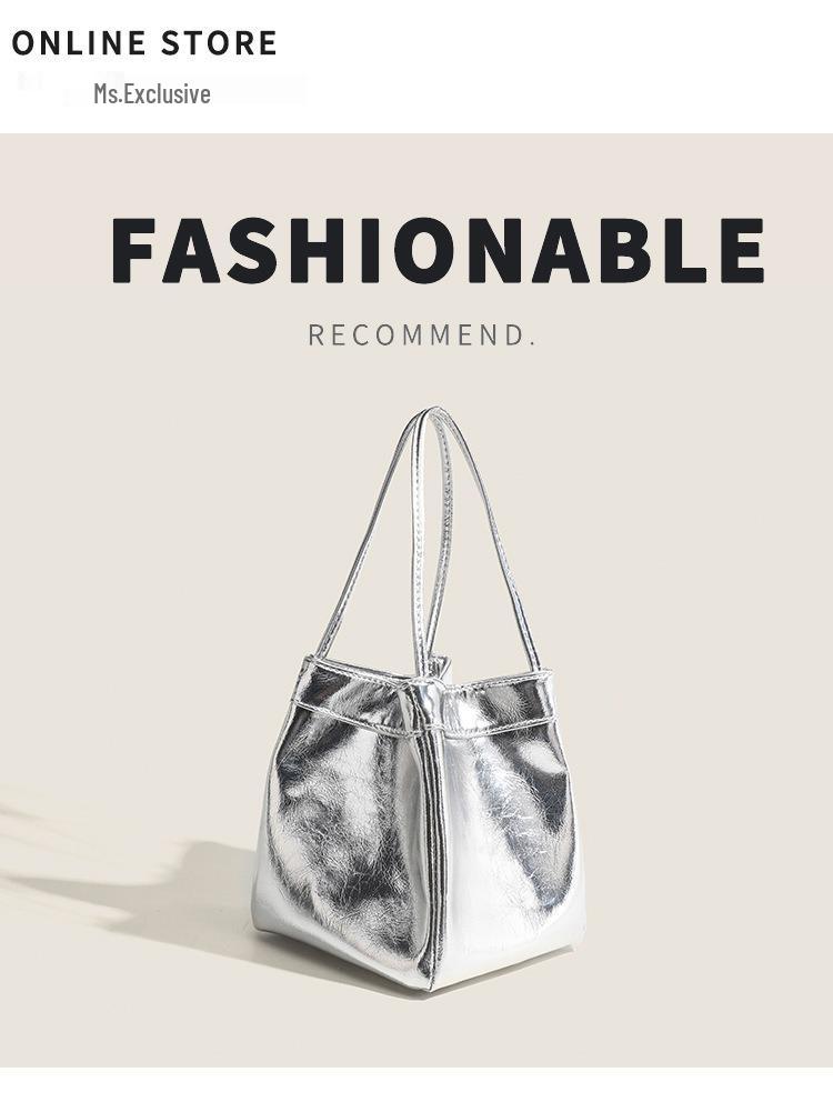 High-Gloss Dopamine Trend Tote: Mirror-Finish Textured Shell Handbag