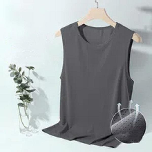 Men's Solid Color Casual Sleeveless Tank Top Round Neck Breathable Vest Sweat Drying Tank Top Suitable for Summer Sports