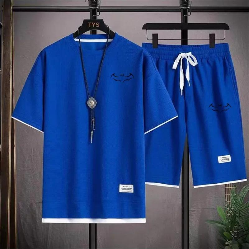 Men's Casual Bat Short Sleeved T-shirt+shorts Summer Running Sportswear Set