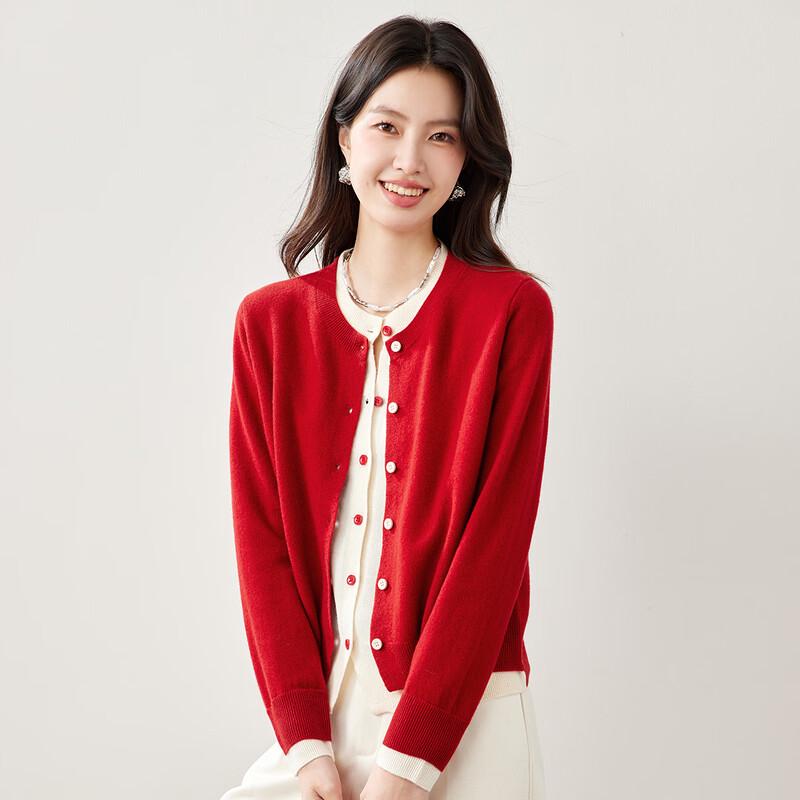 Women's 100% Wool Round Neck Knit Cardigan