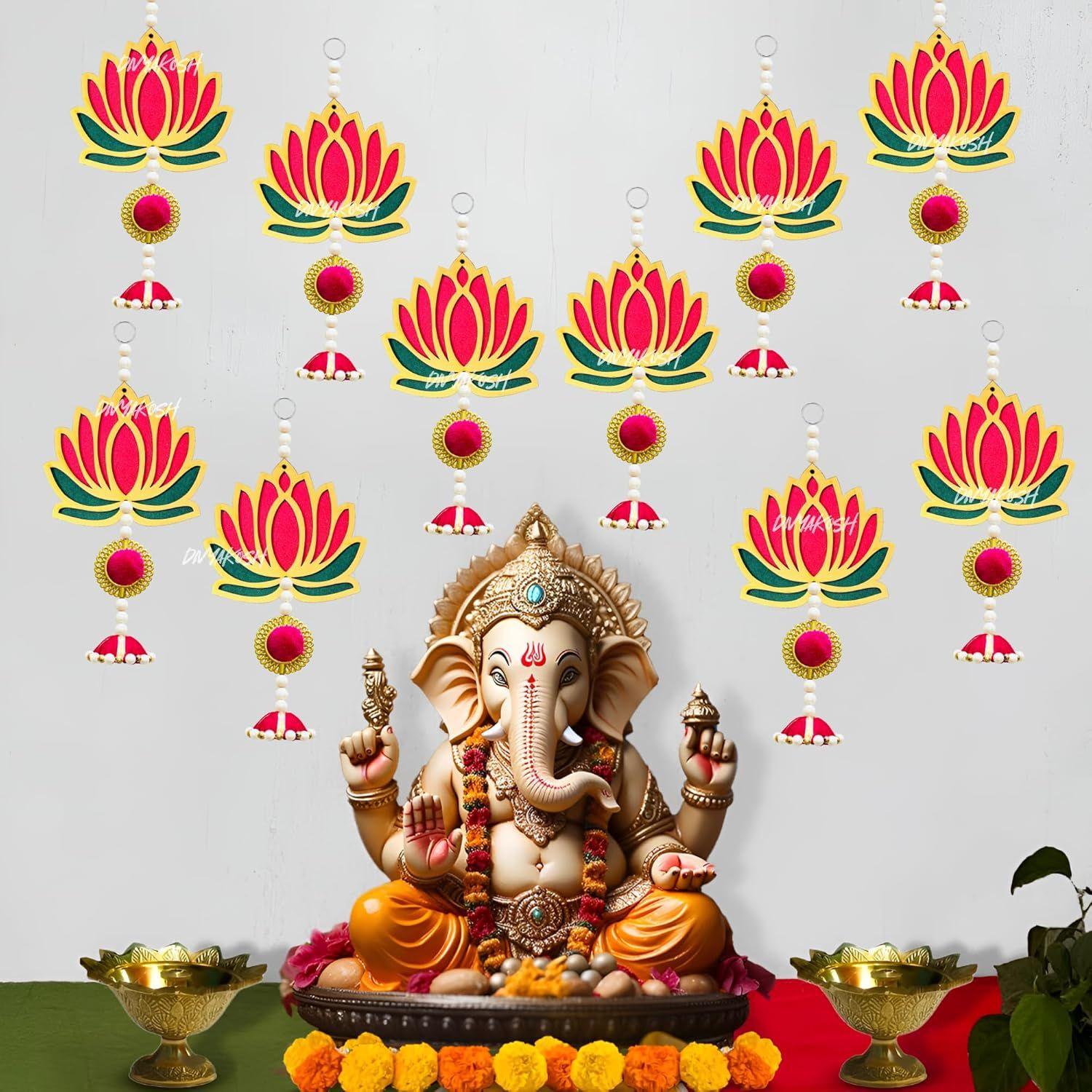 

Подвески Лотос с Джумки для Украшения, Упаковка из 10 шт. | Декор для Двери/Стены, Комната для Пуджи в Мандире, Декор для Храма, Экспортное Качество | Размер - 8 дюймов |