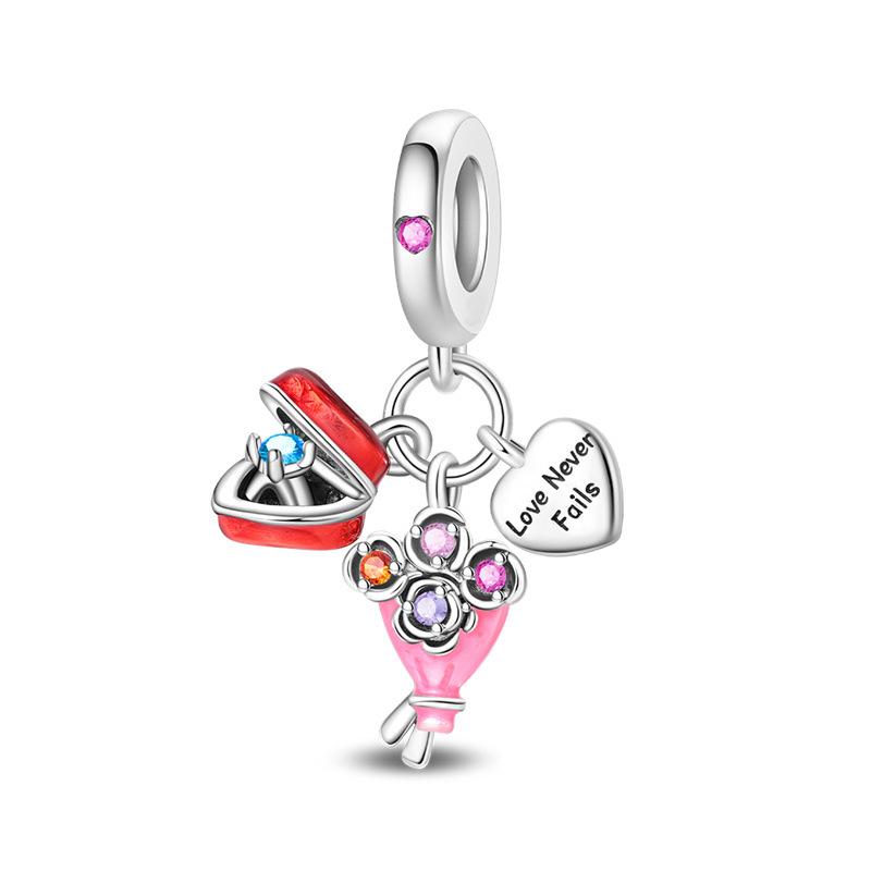 

S925 Silver DIY Craft Rose Bouquet Pendant Charm High Color Retention For Bracelet Necklace Making Accessories