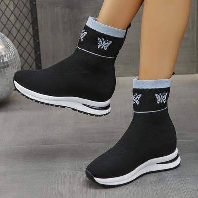 Stivaletti Calzino in Maglia Taglie Forti da Donna Nuova Piattaforma Zeppa Invisibile Leggeri Slip-on Autunno