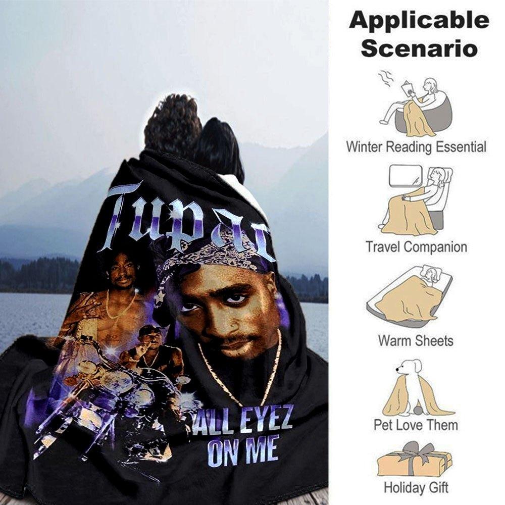 1pc 2PacHip Hop Blanket Soft Lightweight All Season Multi Purpose Throw for Sofa, Bed, Office & Picnics, French Style with Iconic Album Art & Quotes