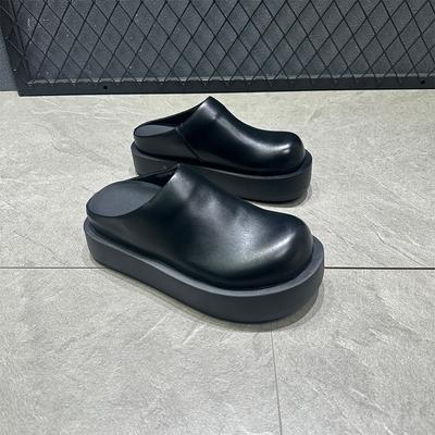 Fashion 2025 Women Slippers Summer Fashion Closed Toe Leather Shoes Loafers High Platform Slippers Women Black High Heels Zapatillas