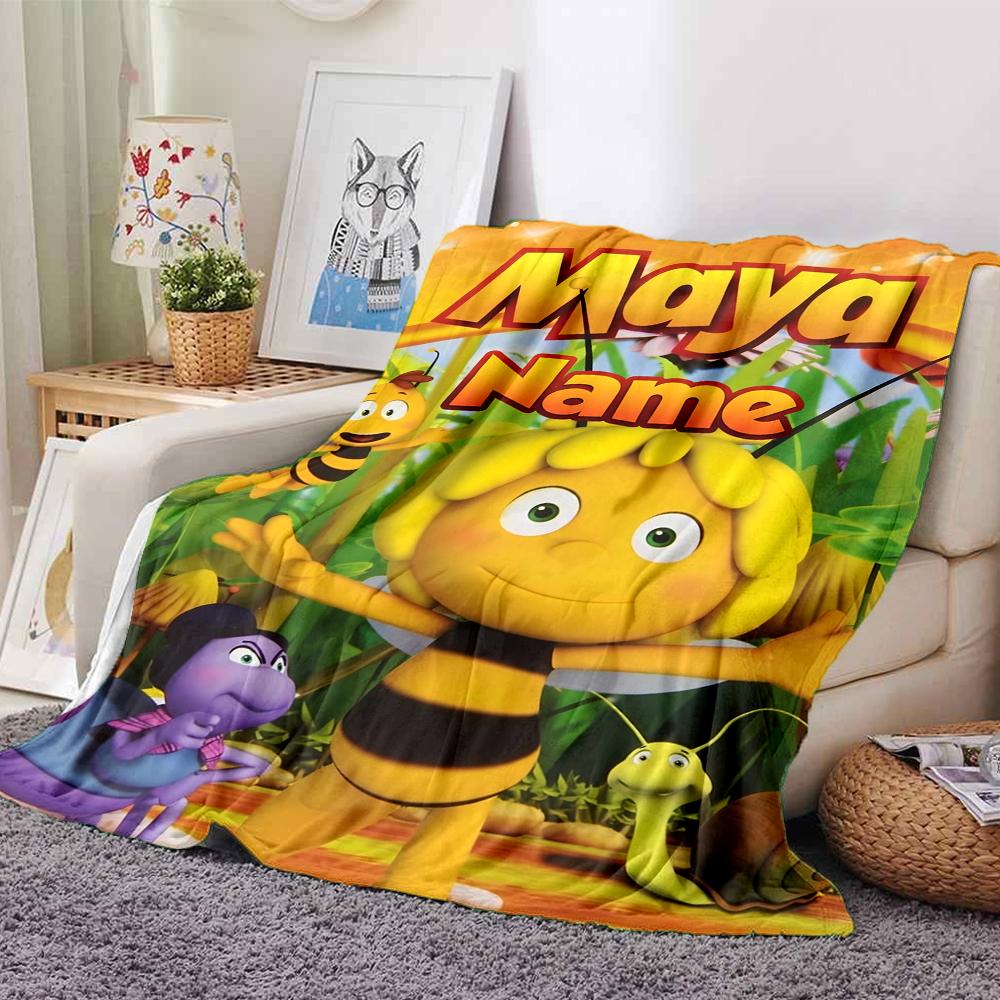 Benutzerdefinierter Name Maya Bienen-Thema Bedruckte Decke Perfekt für Sofa Bett Reisen Außenbereich Maschinenwaschbar Gemütlich Langlebig