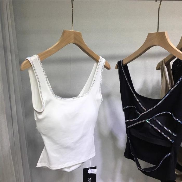 

Плюс Размер Женщин Горячий Бриллиант Сексуальный Спинка Спортивный С Подкладками На Грудь Снаружи Жилет 4XL белый