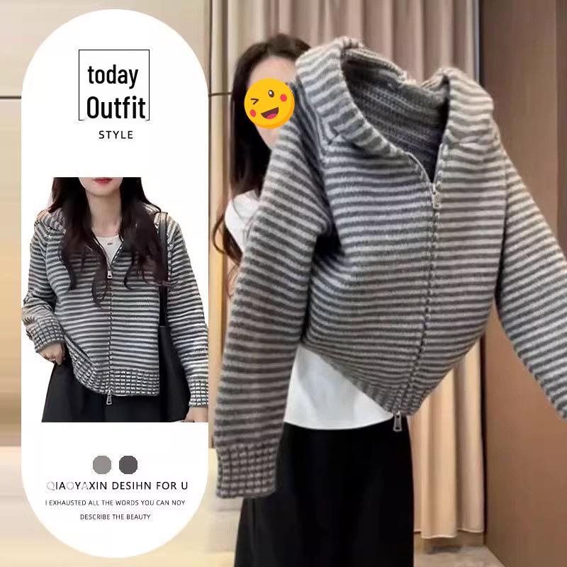 2025 Winter Chic Slimming Hooded Jacket with Stripes - European & American Style L [Recommended 50-58 kg]