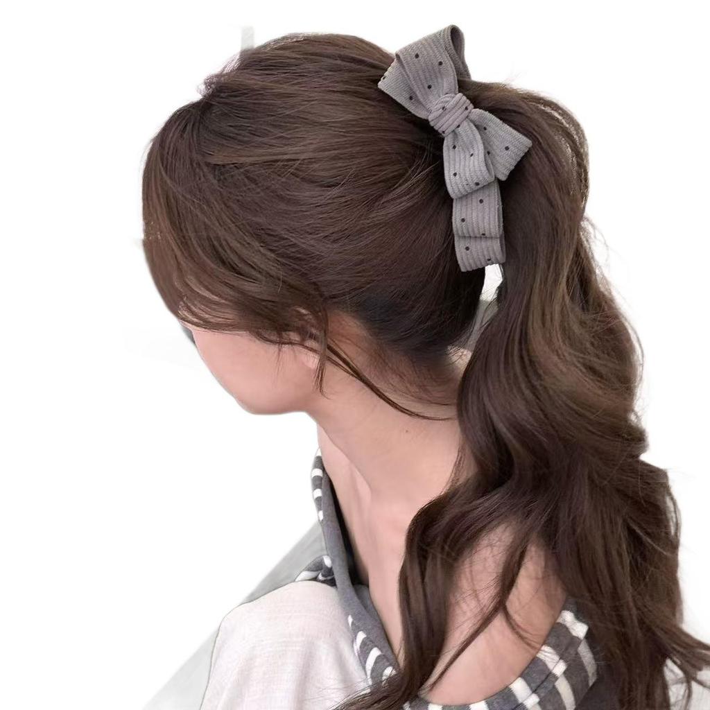Korean Style Polka Dot Bow Banana Clip for Women – Elegant Textured Fabric Hair Accessory