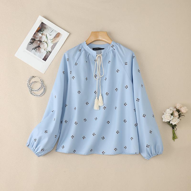 ZANZEA Women Casual Round Neck Floral Print Long Sleeve Blouse
