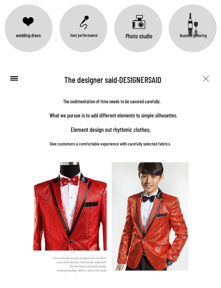 Men's Psy Style Sequin Performance Costume for Emcee, Singer, Choir, or Art Exam