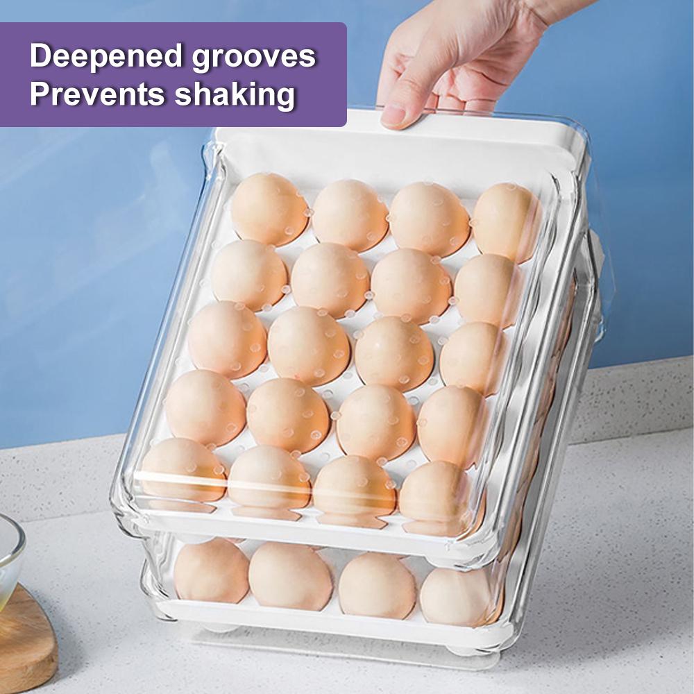 Velkokapacitní držák na vejce do chladničky Organizér na vejce s víkem a rukojetí do chladničky 2 balení průhledné