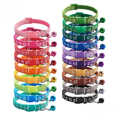 Collier Pour Chiot Collier pour Chat Collier pour Chat avec Clochette Mignonne Empreinte de Patte Ruban en Nylon Réglable Sangle de Cou pour Chaton