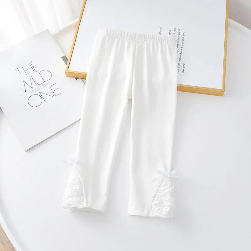 

Леггинсы для девочек, детские весенне-осенние укороченные брюки в Корейском стиле с тонким бантом, эластичные брюки, верхняя и внутренняя одежда для малышей 120 белый