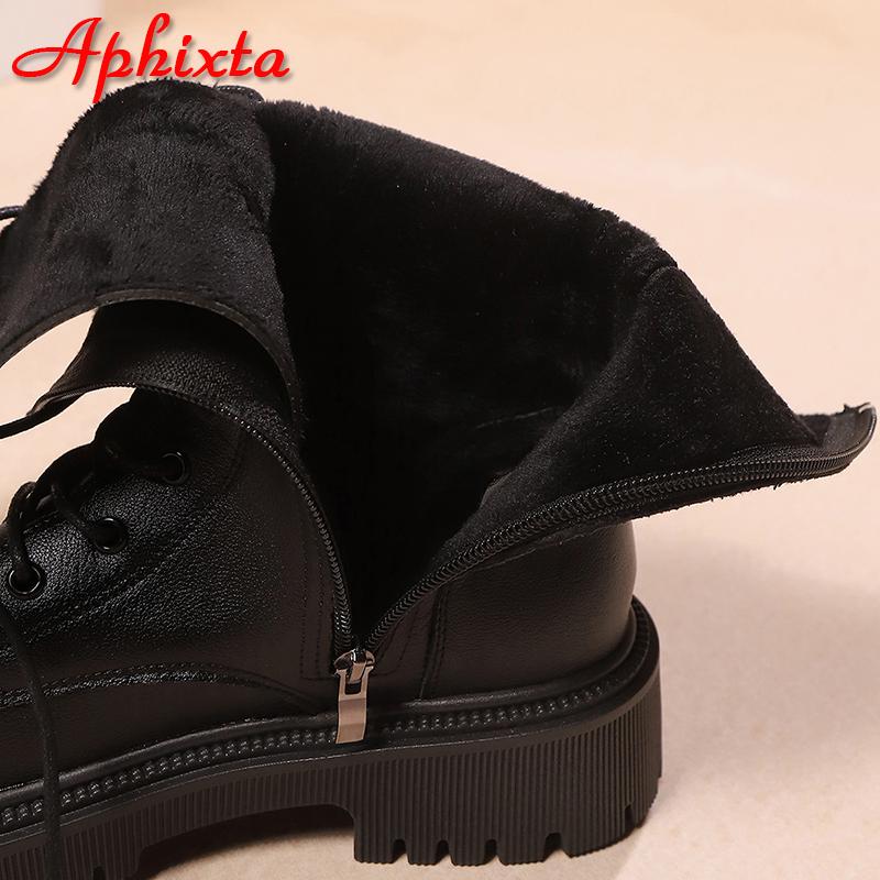 Aphixta Mid-Calf Modern Boots 5.5cm Square Heel Totem Design Back Zip Woman Shoes Lace-up Round Toe Black Boots Big Size 43