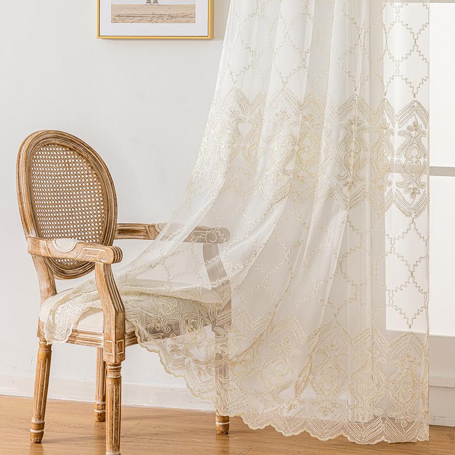 Fenstergitter Stickerei Gaze Vorhang Wohnzimmer Schlafzimmer Balkon Lichtdurchlässigkeit Fertiger Vorhang Europäisch Modern Schlichtheit