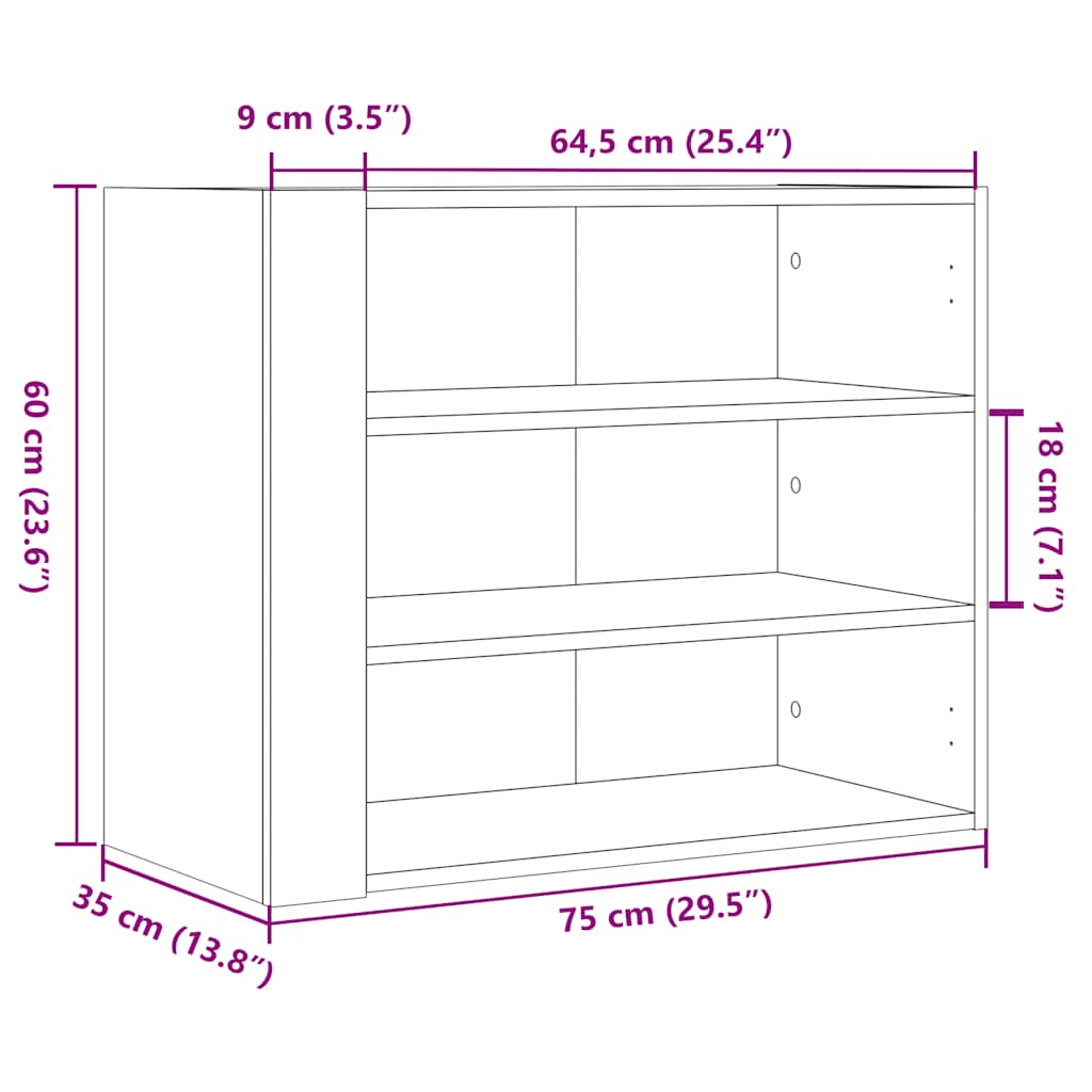 Wall Shelf Black 75 x 35 x 60 cm Particleboard