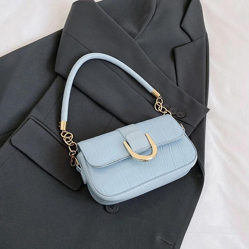 Fashion Crocodile Print Women Shoulder Bag Soft PU Leather Handbag Underarm Purse Small Square Crossbody Bag