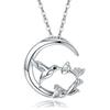 Cute Female Moon Bird Flower Pendant Necklace Vintage Silver Color Wedding  For Women