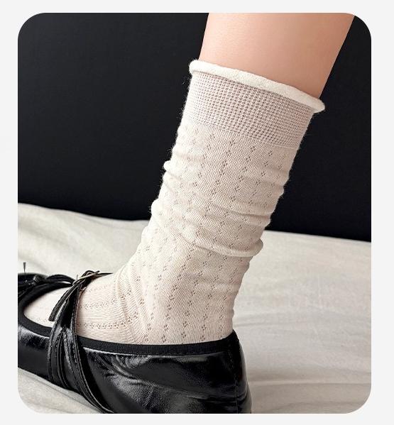 Damen Sommer Leichte Baumwollsocken mit Spitzenrand, offene Strickweise, Tubeless, mit Netzbelüftung, Ballettschnitt, Wadenlänge, ohne Knochen.