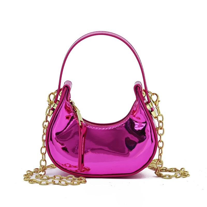 Foreign Trade Bag Women 2025 New Ins Internet Celebrity Mini Moon Bag Fashion Patent Leather Chain Messenger Bag Tide