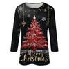 3/4 Sleeve Shirts For Women Print Christmas Tees Blouses Casual Plus Size Basic Tops Pullover