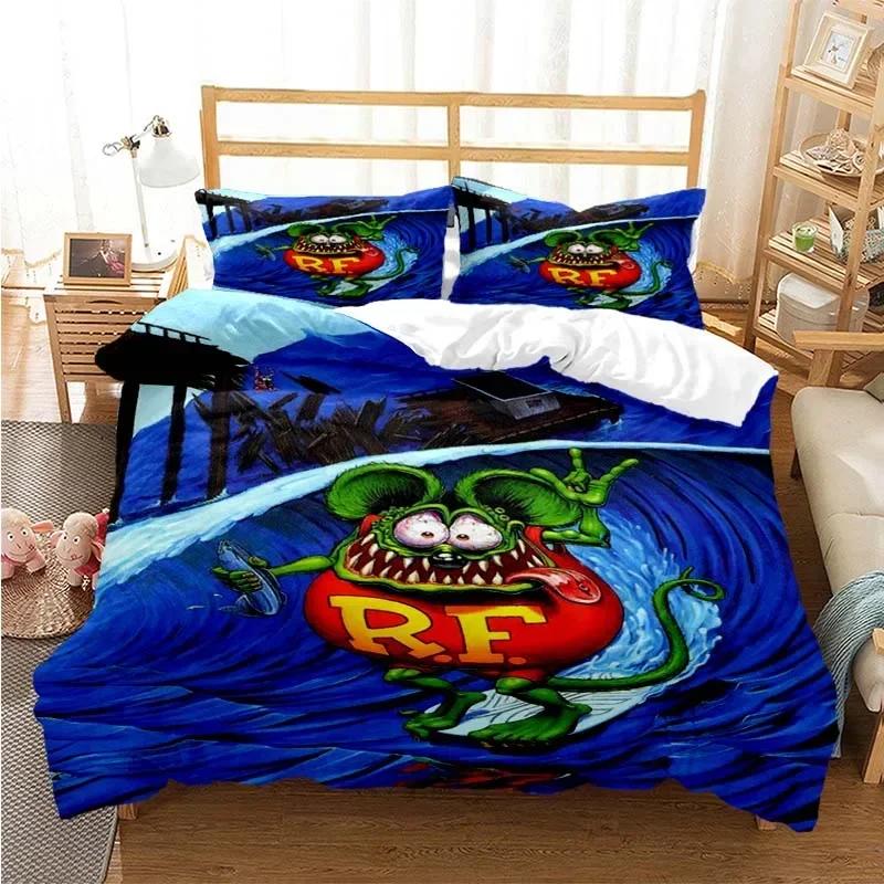 Cartoon Rat Fink Comfortable Duvet Quilt Cover Pillowcase Bedding Set Children Bedroom Decoration Home Textile