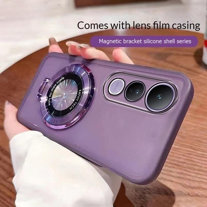 

Чехол для телефона с защитными пленками для объектива для VIVO V50 Lite 4G V2441 V50Lite, роскошное гальваническое покрытие, магнитная складная подставка-кольцо, прозрачный мягкий ТПУ, противоударный чехол For VIVO V50 Lite фиолетовый