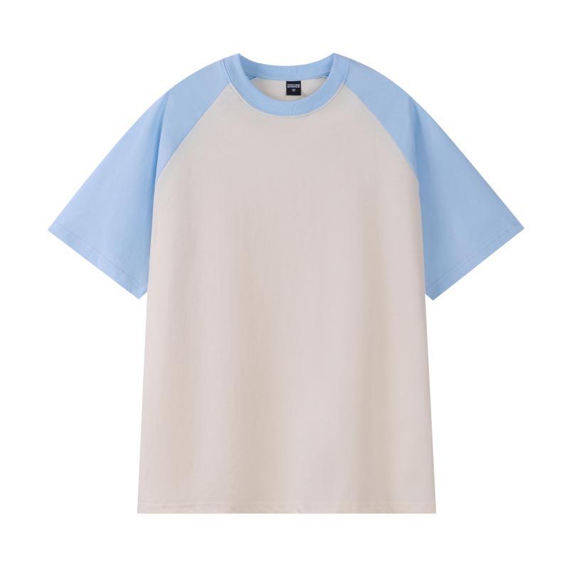 Spring and summer g heavy loose top American retro pure cotton shoulder ramp short sleeve contrasting color couple T-shirt contrasting color design