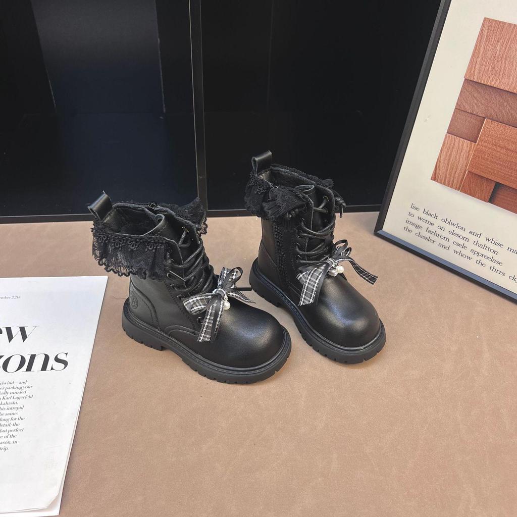 Girls' Plush-Lined Mid-Calf Winter Boots, 2025 Korean-Style Martin Boots, Sweet Cool Princess Fashion.