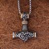 Norse Vikings Stainless Steel Thor's Hammer Mjolnir Scandinavian Rune Amulet Necklace Chain Vegvisir Anchor Pendant Male Jewelry