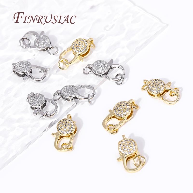 Fermoirs mousqueton en laiton plaqué or 18 carats Cœur/Ronds avec Anneau Ouvert, Fermoirs Incrustés de Zircon pour Bracelets Connecteurs Fermoirs Bijoux DIY