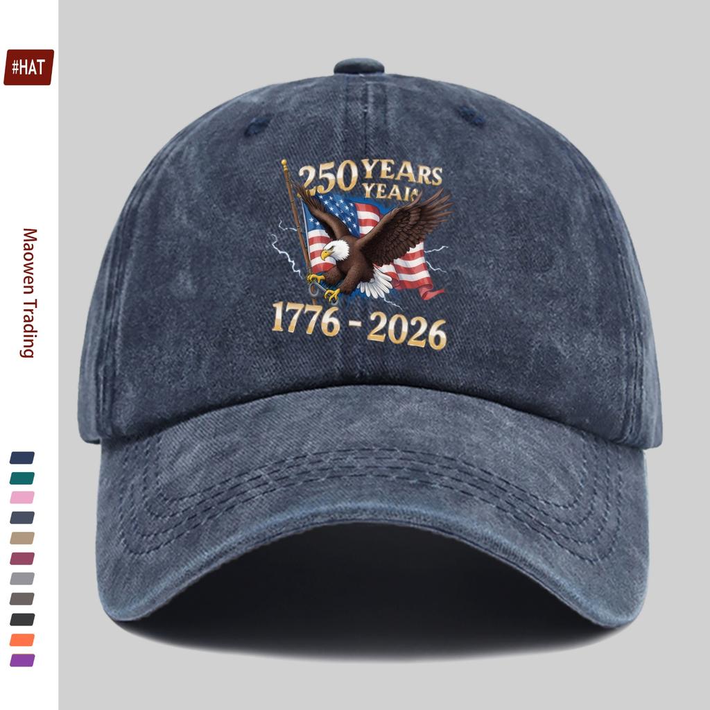 Pc Th Anniversary Themed Baseball Cap Black With Embossed Years And White Eagle With American Flag And